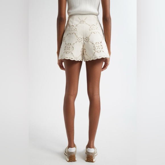 VERONICA BEARD JAZMIN HIGH WAIST EYELET SHORTS - SOFT WHITE SIZE 2 (PREOWNED) - Picture 4 of 11